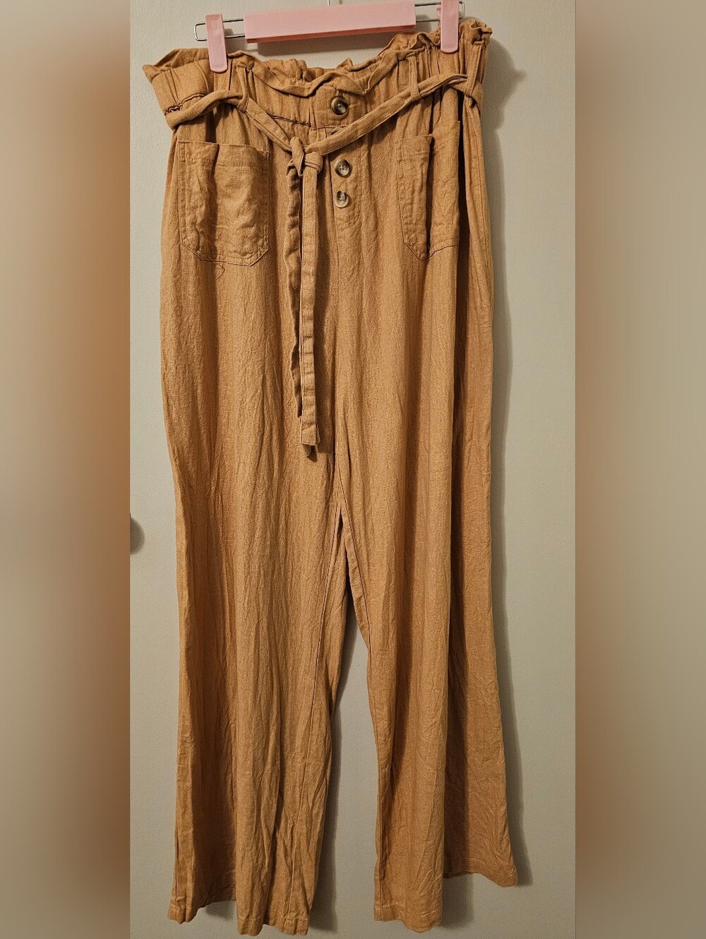 Jules & Leopold Linen Blend Wide Leg Pants in Camel Brown